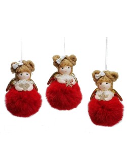 Κορίτσι Άγγελος Κρεμαστό Κόκκινο/Χρυσό Λούτρινο 13cm Σε 3 Σχέδια