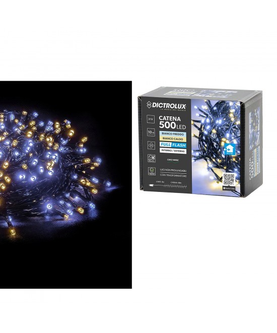 500 LED Εσωτ. & Εξωτ. Χώρου Με Μετασχηματιστή Ψυχρό Και Θερμό Λευκό Φως Πράσινο Καλώδιο Μη Επεκτεινόμενο IP44 31V 13m