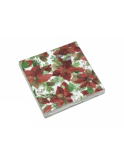 Χαρτοπετσέτες Με Χριστουγεννιάτικη Διακόσμηση Τρίφυλλες 33x33cm Σετ 20Τμχ