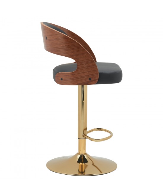 Σκαμπό Bar ArteLibre SINDRI Μαύρο/Καφέ Ξύλο/PU/Αλουμίνιο 48x49x91-112cm