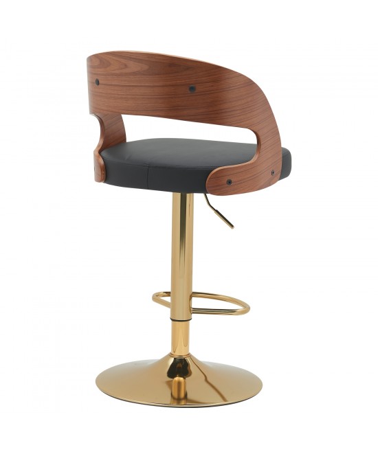 Σκαμπό Bar ArteLibre SINDRI Μαύρο/Καφέ Ξύλο/PU/Αλουμίνιο 48x49x91-112cm