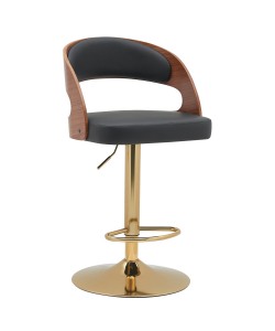 Σκαμπό Bar ArteLibre SINDRI Μαύρο/Καφέ Ξύλο/PU/Αλουμίνιο 48x49x91-112cm