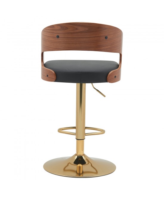 Σκαμπό Bar ArteLibre SINDRI Μαύρο/Καφέ Ξύλο/PU/Αλουμίνιο 48x49x91-112cm