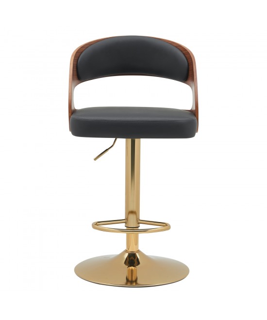 Σκαμπό Bar ArteLibre SINDRI Μαύρο/Καφέ Ξύλο/PU/Αλουμίνιο 48x49x91-112cm