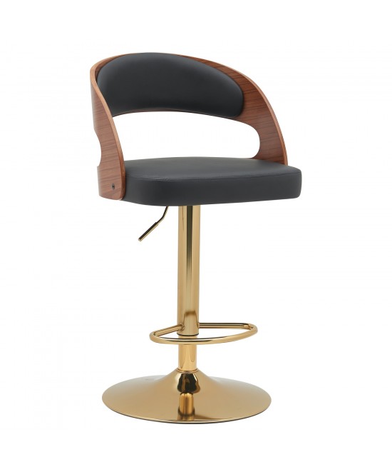 Σκαμπό Bar ArteLibre SINDRI Μαύρο/Καφέ Ξύλο/PU/Αλουμίνιο 48x49x91-112cm