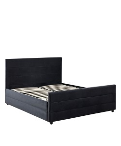 Κρεβάτι Διπλό ArteLibre SLEEPSUIT Μαύρο Ύφασμα 218x172x118cm (Στρώμα 160x200cm)