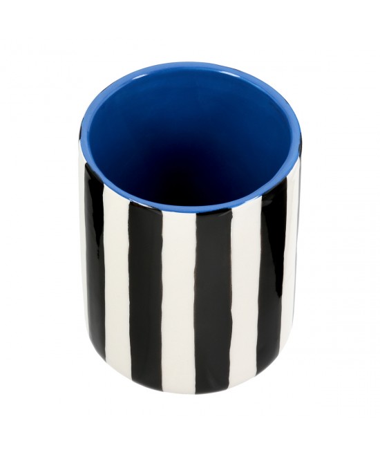 Βάζο Ριγέ Κεραμικό Μαύρο Λευκό D10X13Cm D10X13Cm Βάζο Ριγέ Κεραμικό Μαύρο Λευκό D10X13Cm D10X13Cm