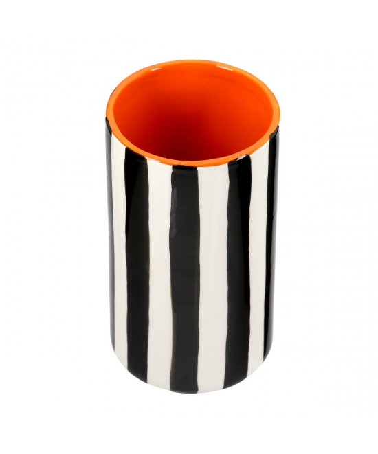 Βάζο Ριγέ Κεραμικό Μαύρο Λευκό D9X17Cm D9X17Cm Βάζο Ριγέ Κεραμικό Μαύρο Λευκό D9X17Cm D9X17Cm