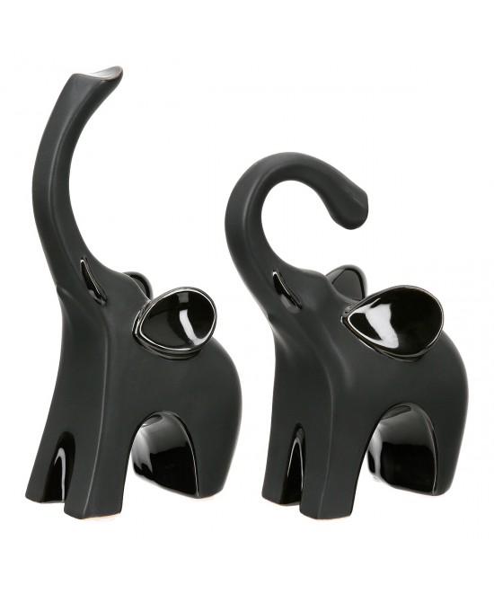  Sculpture Elephant Ceramic Black 2 Assorted 9X6X17Cm 9X6X17Cm