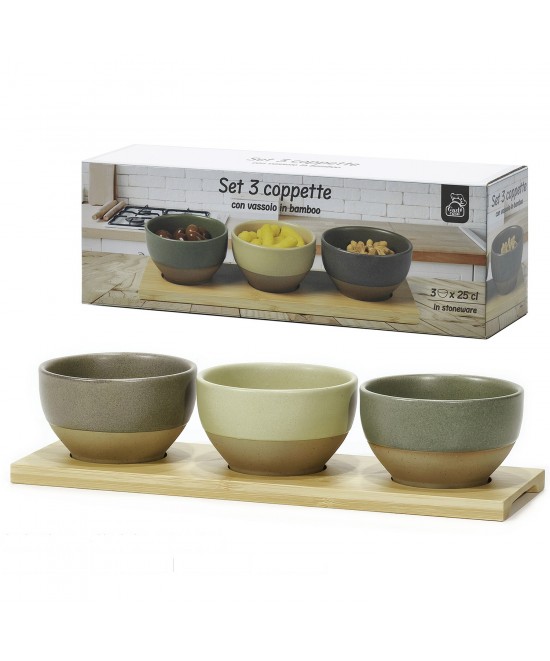 Σετ 3 Μπωλ Μπαμπού/Πορσελάνη Φ10x6cm 25cl Σε 3 Χρώματα