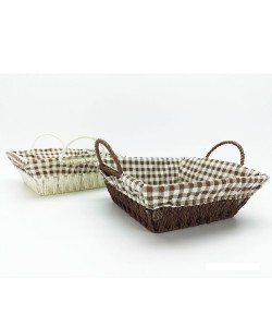 Καλάθι Τετράγωνο Καφέ/Λευκό Ύφασμα/Ξύλο 22x22x8cm 2Τμχ Καλάθι Τετράγωνο Καφέ/Λευκό Ύφασμα/Ξύλο 22x22x8cm 2Τμχ