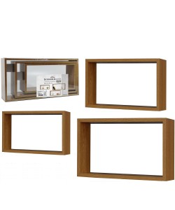 Σετ 3 Ράφια Κυβικά Φυσικό Ξύλο 70x35x15cm Σε 3 Διαστάσεις