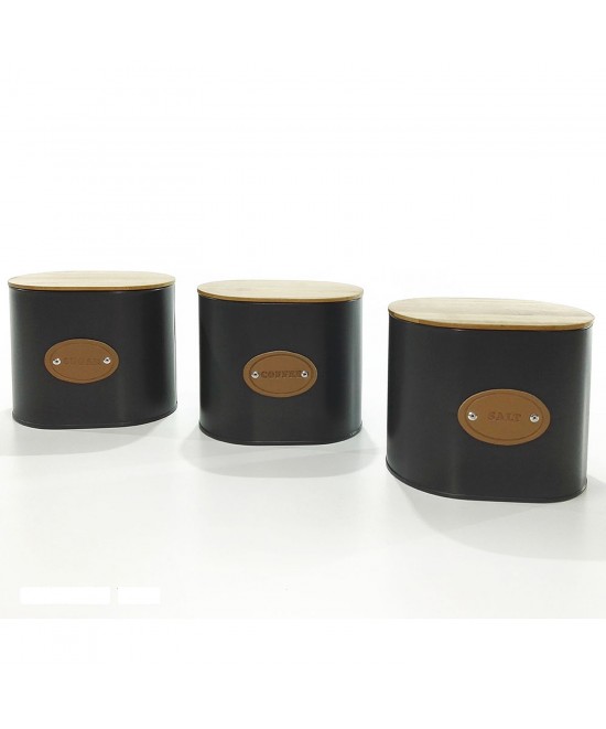 Δοχεία μαύρο/γκρι μέταλλο/ξύλο 15x11x13cm Σε 3 Σχέδια
