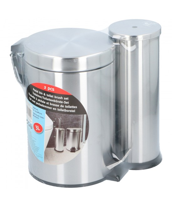 Κάδος Πεντάλ 3L και Βούρτσα Τουαλέτας Ανοξείδωτο Ατσάλι 2Τμχ