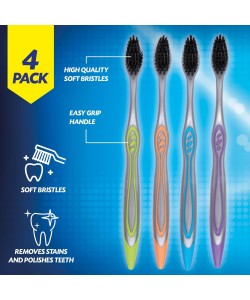 Οδοντόβουρτσα Μαλακή Μαύρη/Πολύχρωμη 4Τμχ