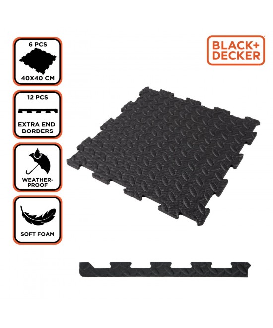 Πλακάκια Δαπέδου Μαύρα 40x40cm BLACK+DECKER 6Τμχ