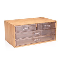 Κουτί Καλλυντικών με 4 Συρτάρια Μπαμπού 13.8x23.7x11cm