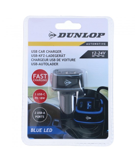 Φορτιστής Αυτοκινήτου 2xUSB A + USB C DUNLOP Φορτιστής Αυτοκινήτου 2xUSB A + USB C DUNLOP