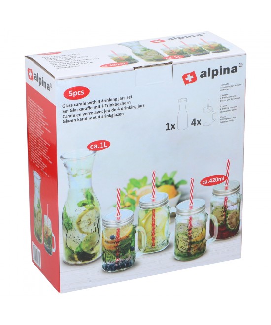 Σετ Καράφα 1L και Ποτήρια 420ml 4Τμχ ALPINA Σετ Καράφα 1L και Ποτήρια 420ml 4Τμχ ALPINA
