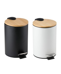 Κάδος Μπάνιου Πεντάλ Μαύρο/Λευκό Με Καπάκι Μπαμπού Σε 2 Χρώματα