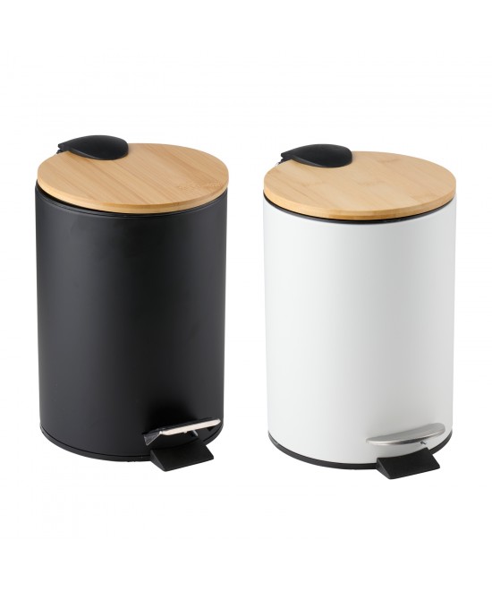 Κάδος Μπάνιου Πεντάλ Μαύρο/Λευκό Με Καπάκι Μπαμπού Σε 2 Χρώματα
