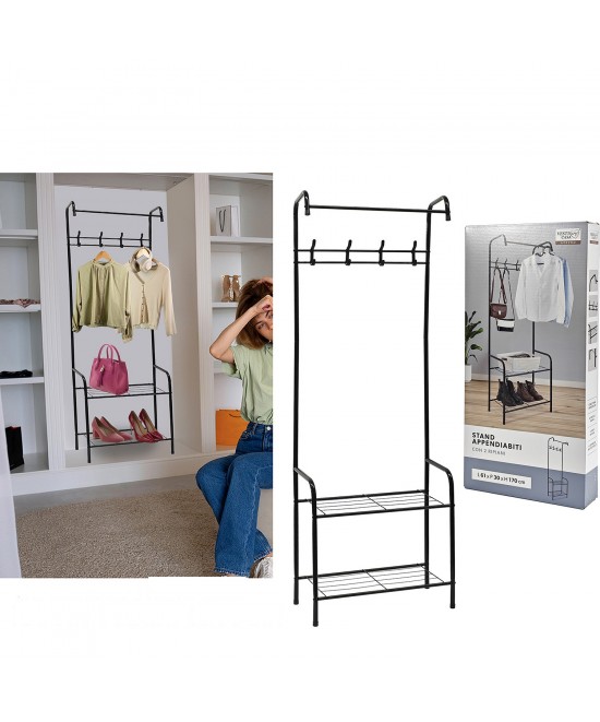 Κρεμάστρα Δαπέδου Μαύρο Μέταλλο 61x30x170cm