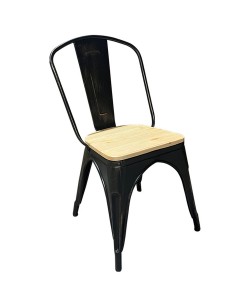 Καρέκλα ArteLibre Βιομηχανικού Τύπου Vintage TOLIKO II Μαύρο Αντικέ/Φυσικό Μέταλλο/Ξύλο 45x53x85cm