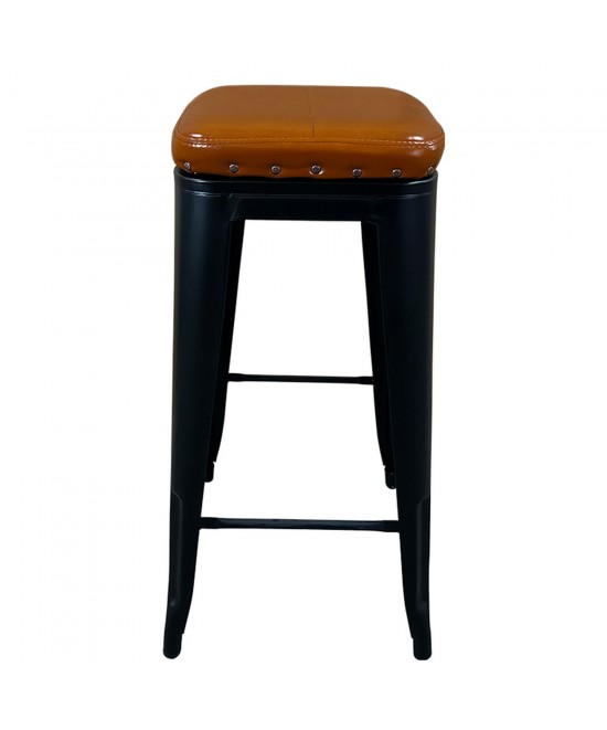 Σκαμπό Bar ArteLibre Βιομηχανικού Τύπου Vintage SILANO III Μαύρο Ματ/Καφέ Μέταλλο/PU 43x43x78cm