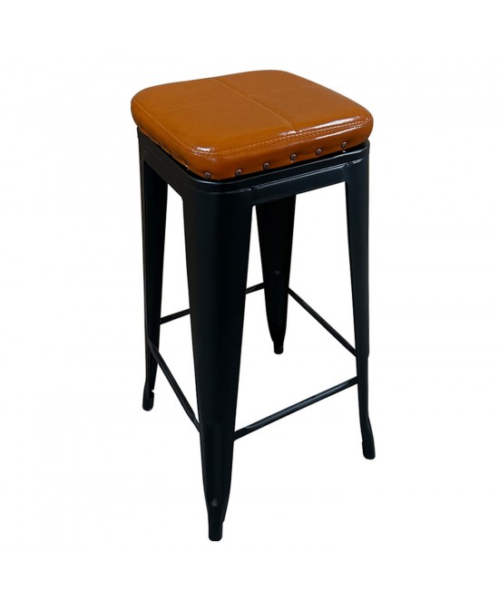 Σκαμπό Bar ArteLibre Βιομηχανικού Τύπου Vintage SILANO III Μαύρο Ματ/Καφέ Μέταλλο/PU 43x43x78cm