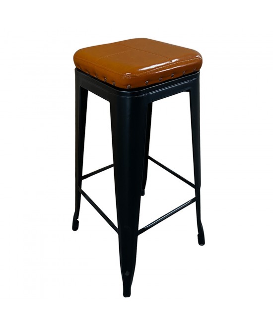 Σκαμπό Bar ArteLibre Βιομηχανικού Τύπου Vintage SILANO III Μαύρο Ματ/Καφέ Μέταλλο/PU 43x43x78cm