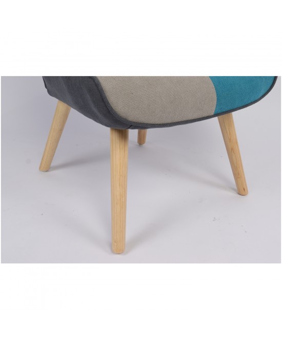 Πολυθρόνα ArteLibre BRIAR Κίτρινο/Μπλε Patchwork Ύφασμα/Ξύλο 73x69x96cm