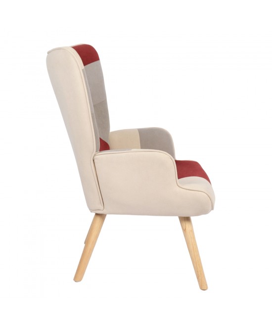 Πολυθρόνα ArteLibre BRIAR Μπορντό/Γκρι Patchwork Ύφασμα/Ξύλο 73x69x96cm