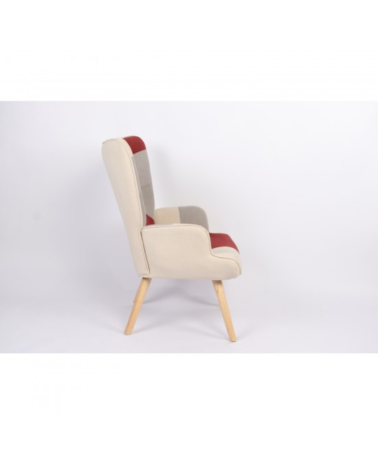Πολυθρόνα ArteLibre BRIAR Μπορντό/Γκρι Patchwork Ύφασμα/Ξύλο 73x69x96cm