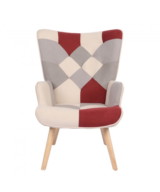 Πολυθρόνα ArteLibre BRIAR Μπορντό/Γκρι Patchwork Ύφασμα/Ξύλο 73x69x96cm