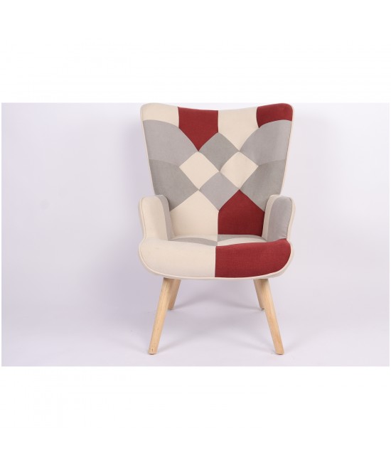 Πολυθρόνα ArteLibre BRIAR Μπορντό/Γκρι Patchwork Ύφασμα/Ξύλο 73x69x96cm