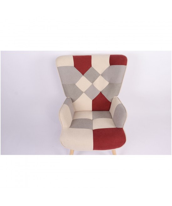 Πολυθρόνα ArteLibre BRIAR Μπορντό/Γκρι Patchwork Ύφασμα/Ξύλο 73x69x96cm