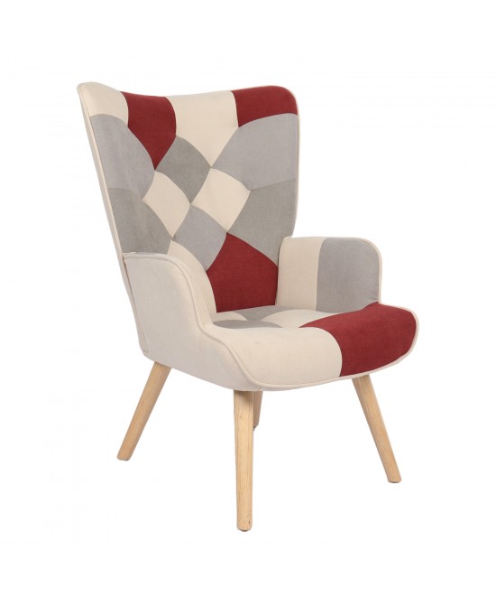 Πολυθρόνα ArteLibre BRIAR Μπορντό/Γκρι Patchwork Ύφασμα/Ξύλο 73x69x96cm