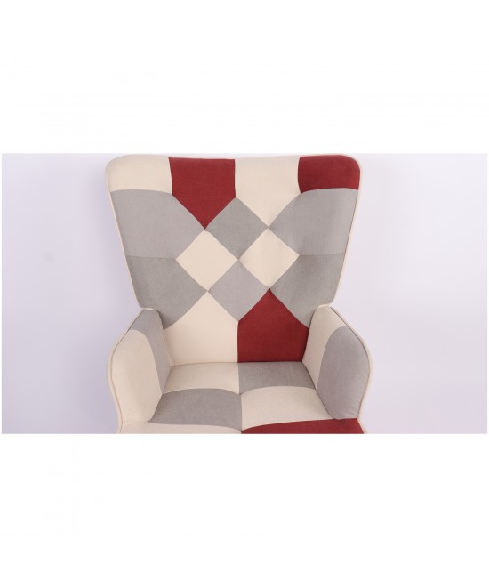 Πολυθρόνα ArteLibre BRIAR Μπορντό/Γκρι Patchwork Ύφασμα/Ξύλο 73x69x96cm