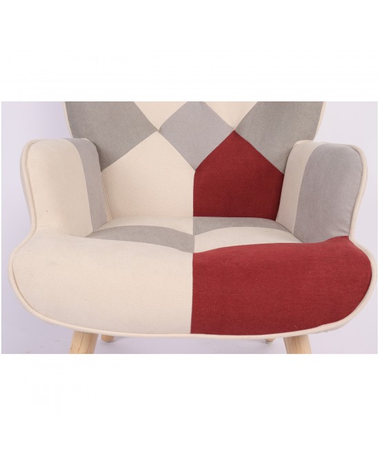 Πολυθρόνα ArteLibre BRIAR Μπορντό/Γκρι Patchwork Ύφασμα/Ξύλο 73x69x96cm