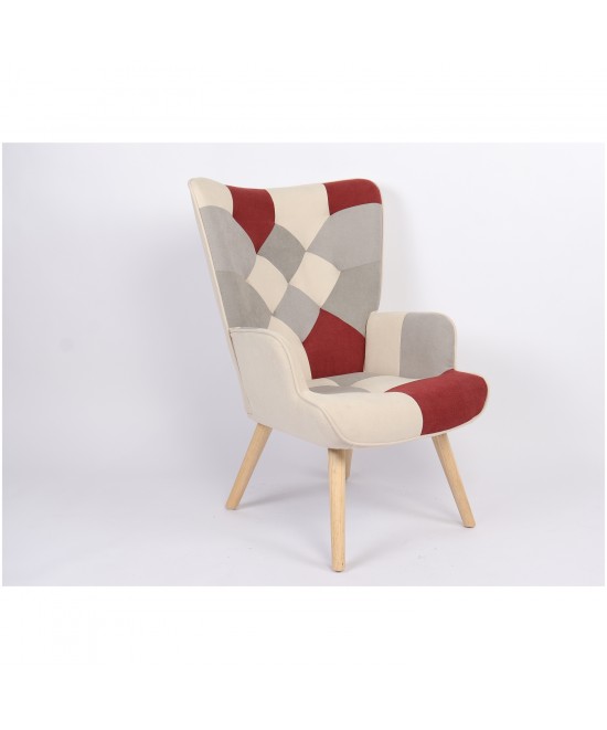 Πολυθρόνα ArteLibre BRIAR Μπορντό/Γκρι Patchwork Ύφασμα/Ξύλο 73x69x96cm