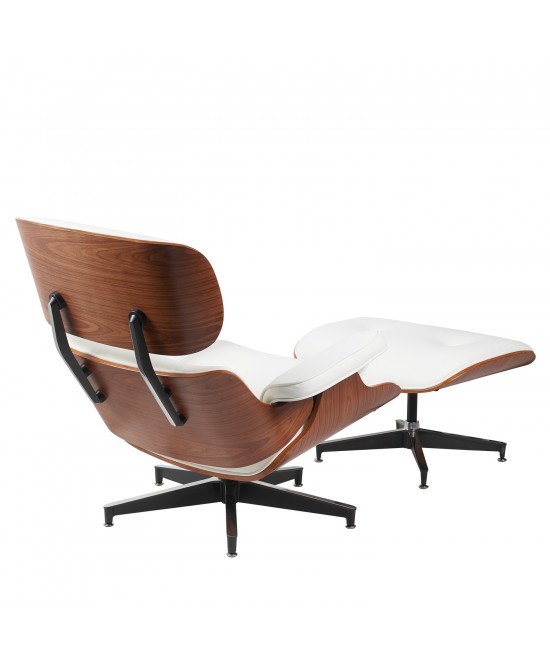 Πολυθρόνα Relax ArteLibre MIREN Με Υποπόδιο Λευκό/Καφέ Ξύλο/PU 82x92x78cm