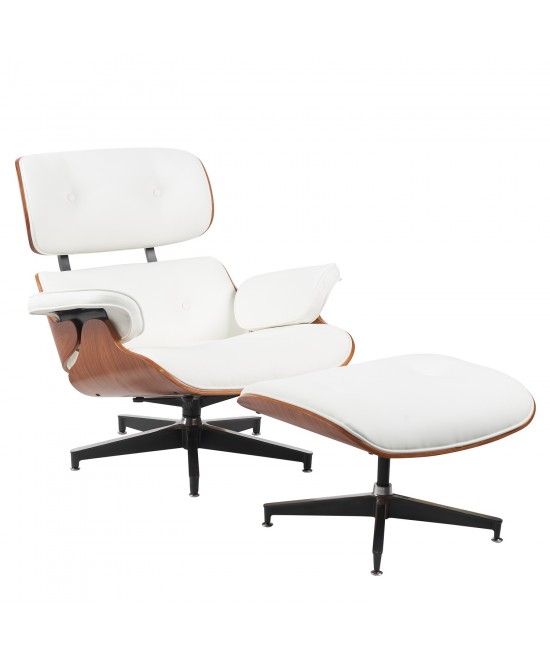 Πολυθρόνα Relax ArteLibre MIREN Με Υποπόδιο Λευκό/Καφέ Ξύλο/PU 82x92x78cm