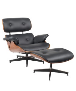 Πολυθρόνα Relax ArteLibre MIREN Με Υποπόδιο Μαύρο/Καφέ Ξύλο/PU 82x92x78cm