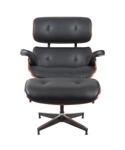 Πολυθρόνα Relax ArteLibre MIREN Με Υποπόδιο Μαύρο/Καφέ Ξύλο/PU 82x92x78cm