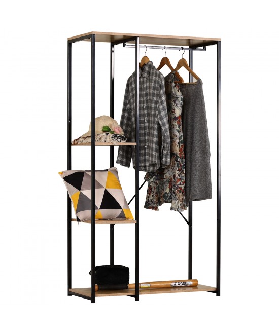 Κρεμάστρα Δαπέδου ArteLibre BINARY Δρυς/Μαύρο Μοριοσανίδα/Μέταλλο 90x40x167cm