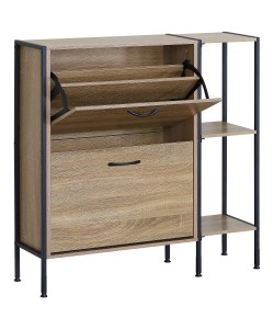 Παπουτσοθήκη ArteLibre ALDERWYN Με Πλαϊνό Ράφι Δρυς/Μαύρο Μοριοσανίδα/Μέταλλο 88x24x87cm