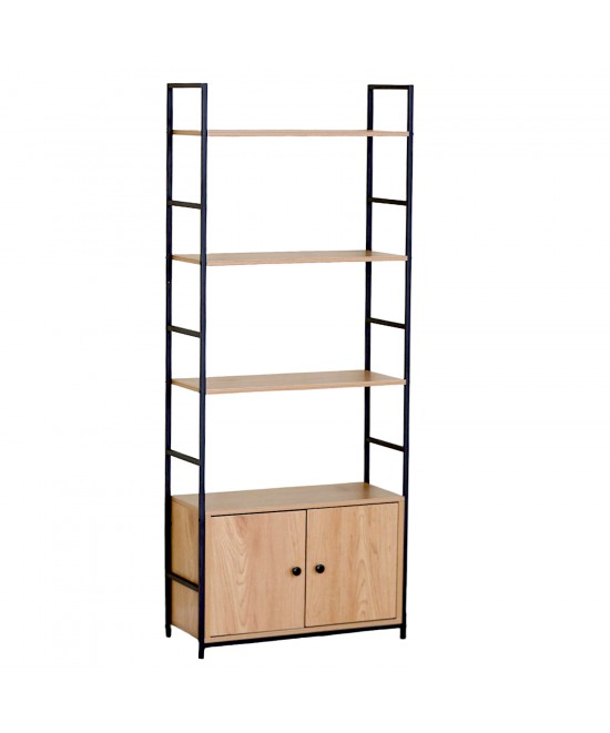 Ραφιέρα ArteLibre ELRIDGE Με Ντουλάπι Δρυς/Μαύρο Μοριοσανίδα/Μέταλλο 58.6x23.5x144cm