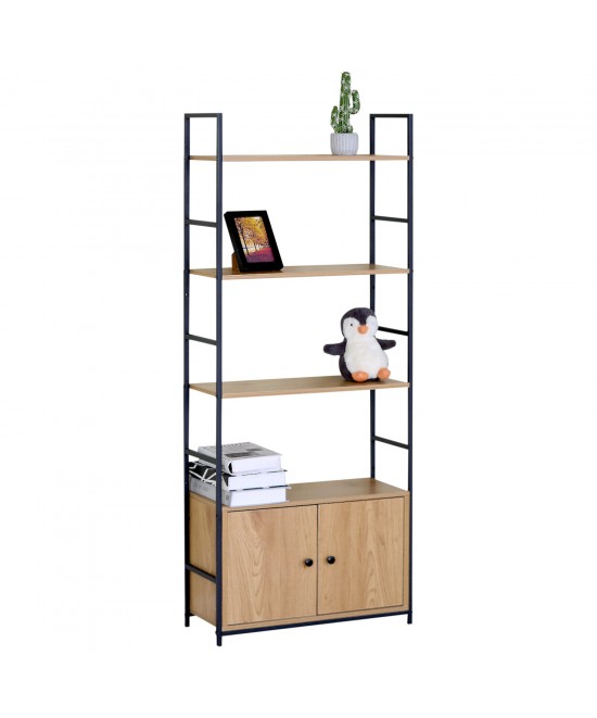 Ραφιέρα ArteLibre ELRIDGE Με Ντουλάπι Δρυς/Μαύρο Μοριοσανίδα/Μέταλλο 58.6x23.5x144cm