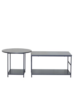 Τραπεζάκι Σαλονιού ArteLibre ROWDEN Μαύρο Μάρμαρο Μοριοσανίδα/Μέταλλο 60x60x50/80x47x45cm Σετ 2Τμχ