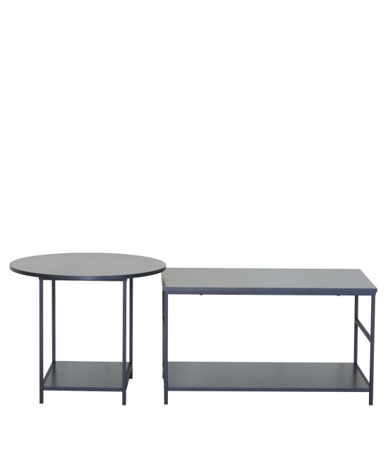 Τραπεζάκι Σαλονιού ArteLibre ROWDEN Μαύρο Μάρμαρο Μοριοσανίδα/Μέταλλο 60x60x50/80x47x45cm Σετ 2Τμχ